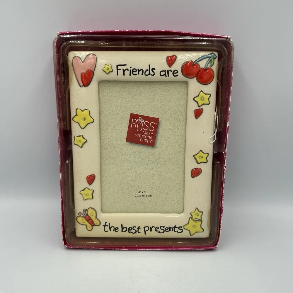 Vintage Russ Skribbles Friends Are The Best Presents Ceramic Frame 4X6 27223